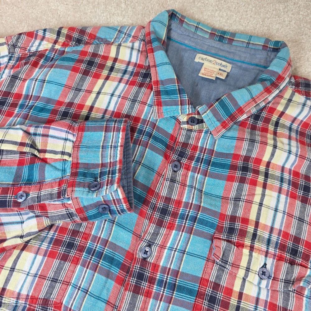 Carbon 2 Cobalt Shirt Mens XXL Multi-Color Plaid Double Layer Cotton Button Down